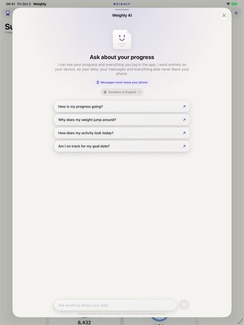 Weighly iPad screenshot: AI coach