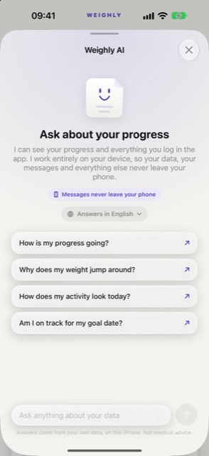 Weighly iPhone screenshot: AI coach