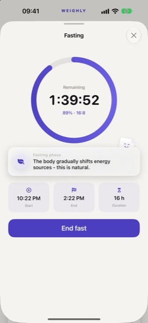 Weighly iPhone screenshot: Fasting timer