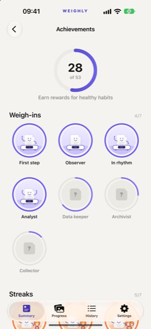 Weighly iPhone screenshot: Achievements